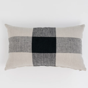 Raquel Plaid Lumbar Pillow - Beige + Black - 21"x13"