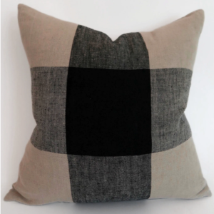 Raquel Plaid Pillow - Beige + Black - 18"x18"