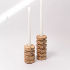 Stacked Marble Taper Holders - Set of 2